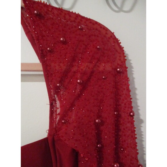 Oh Polly Womens Sz 6 Red Beaded Embellished Side Split Maxi Bodycon Dress Gown - Picture 7 of 9